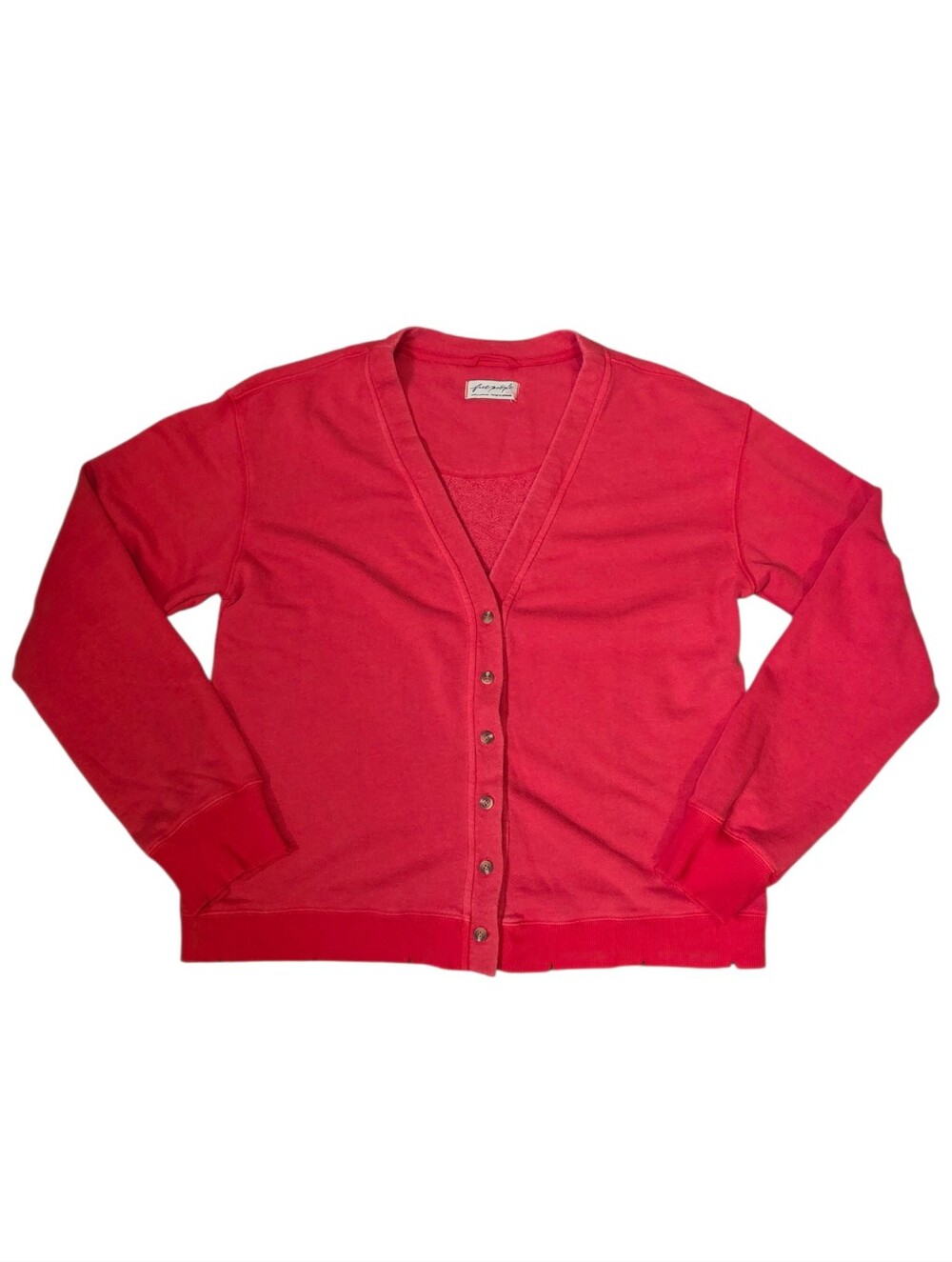 Free People Take It Easy Red V-Neck Button Cardigan Sweater Size Med